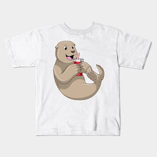 Seal with Mug with Straw Kids T-Shirt